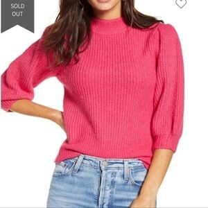 Leith Nordstrom Mock-Neck Puff Shoulder Sweater Small